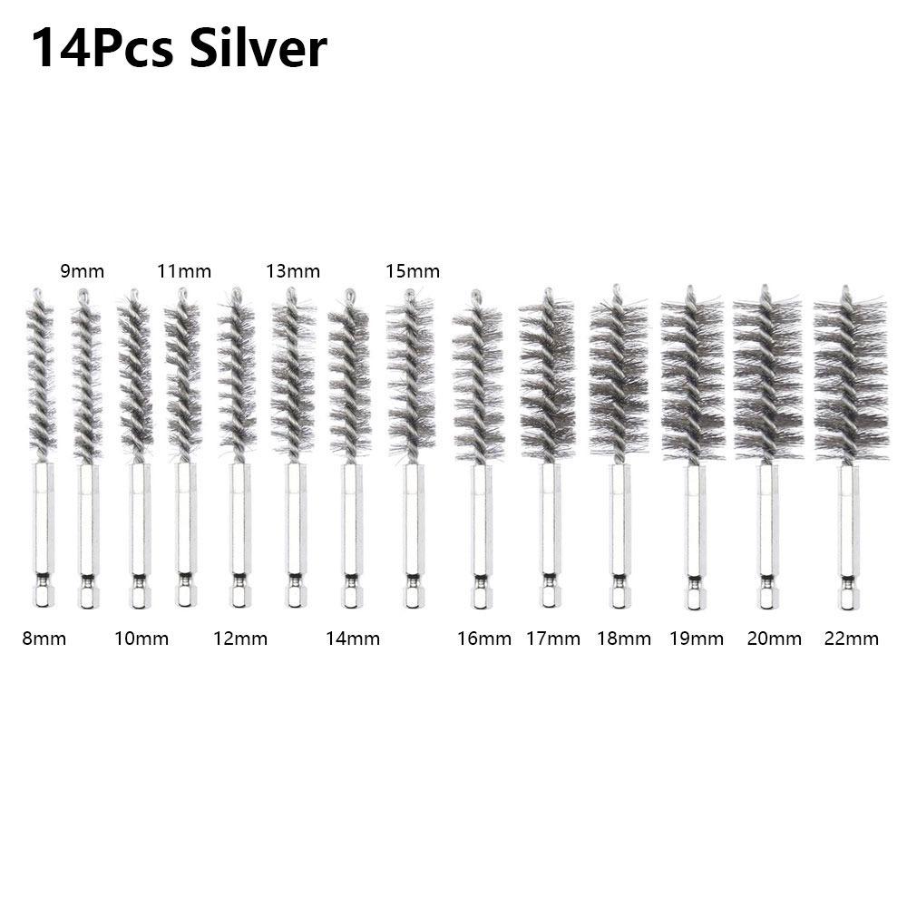 6/8/10/12/14Pcs With Handle Steel Bore Brush Cleaning Brush  for Power Drill Impact Driver
