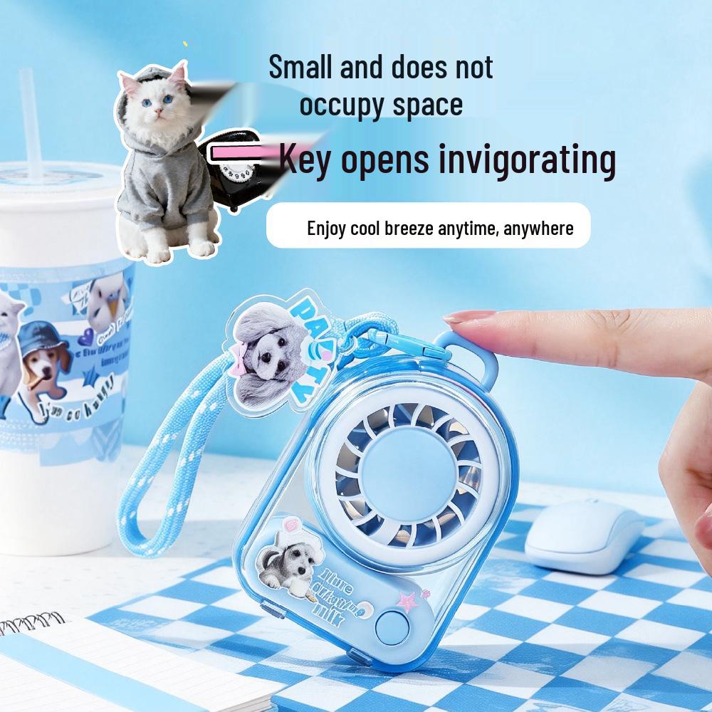 USB Rechargeable Portable Cartoon Mini Fan with Lanyard
