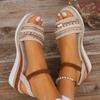 Fashion Straw Woven Rhinestone Sparkling Slope Heel Thick Soled Sandals 2025 Summer New Simple Fashion Buckle High Heels  Women Shoes