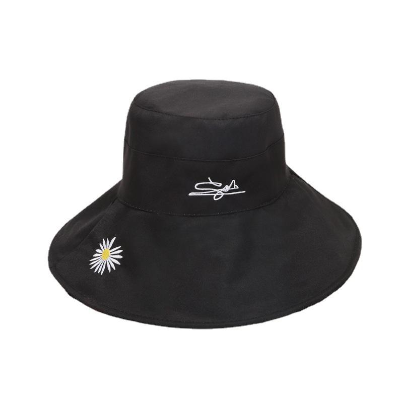 Sun Visor Embroidery Big Brim Fisherman's Hat Polyester Cotton Double-sided Daisy Sunscreen Female