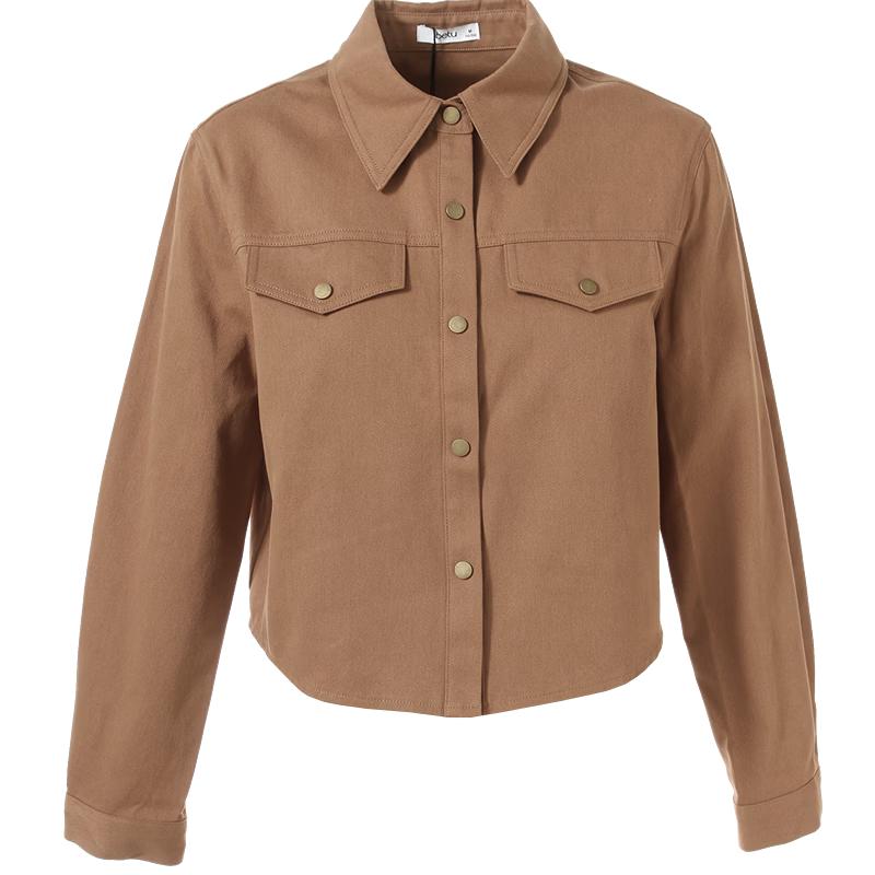 Женская осенняя короткая джинсовая куртка Betu из чистого хлопка с воротником M