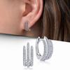 Three Vertical Paved Bar Curved Click Hoop Earrings Women Trendy Bling Ear Jewelry