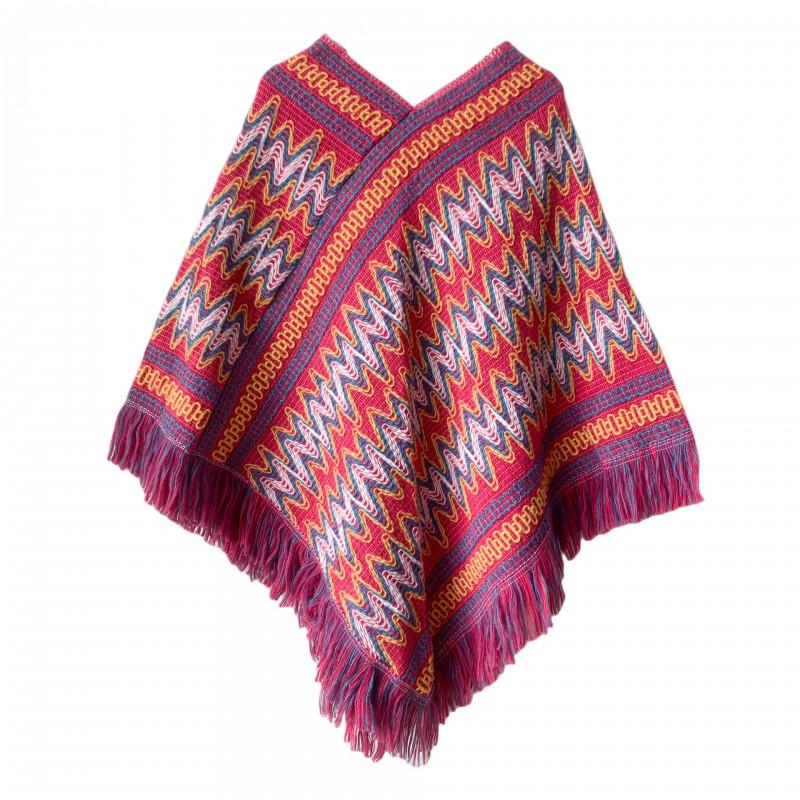 Poncho a maglia stile etnico da donna con nappe, caldo, invernale, con cappuccio, mantello, cardigan