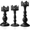 Vintage Pillar Candle Holders for Table Centerpiece Set of 3-11'' 9'' 8'' - Matte Black Metal Candle Stands Decorative - Candle Centerpiece for Table