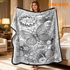 1pc Coloring Stress Relief Hand-Drawn Style Blanket, Colorable Flannel Sofa Blanket, Covered with Butterflies, Lollipops, Desserts, And Fun Textures, 