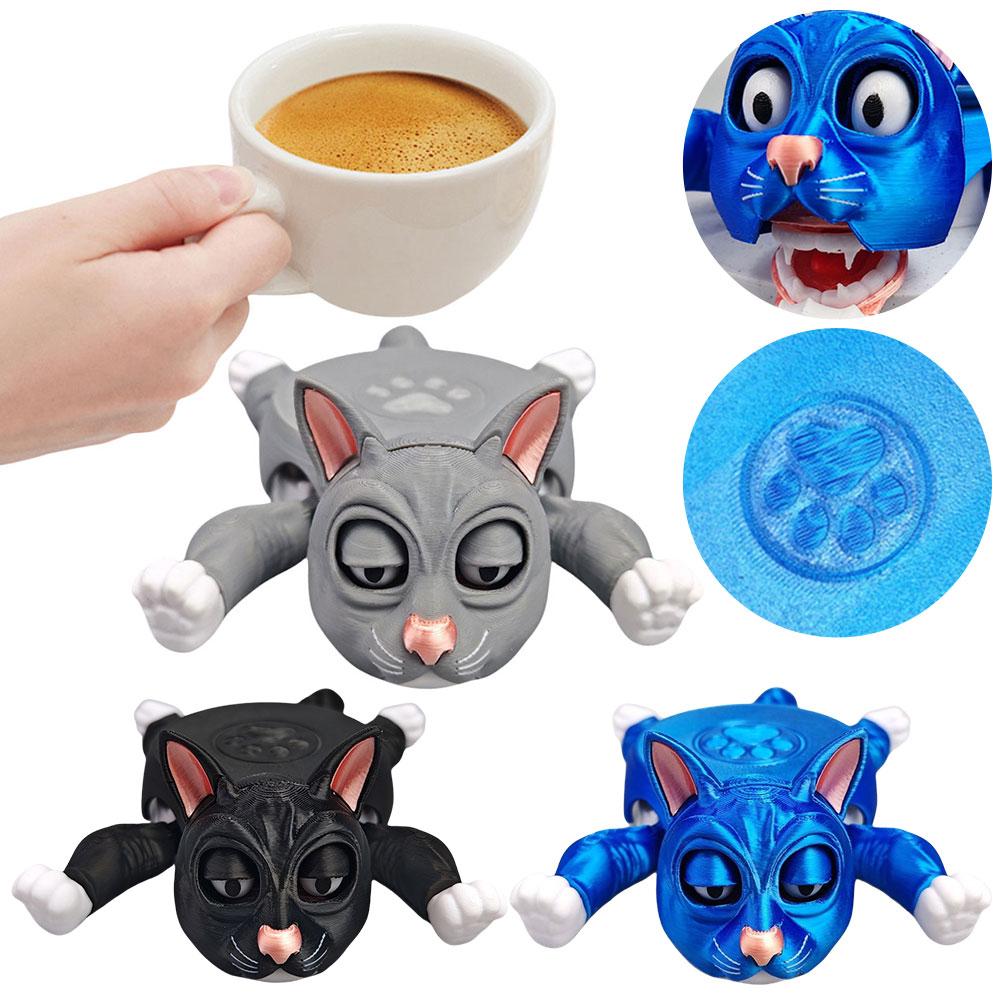 Creative 3D Printed Cat Coasters Funny Panicked Cat Cup Pad Tea Mug Coffee Drinks Holder Office Desktop Home Decoration Ornament nero