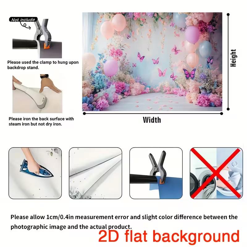 2D Dreamy Pastel Flower & Balloon Backdrop Cloth for Birthday Party Photo Booth Background