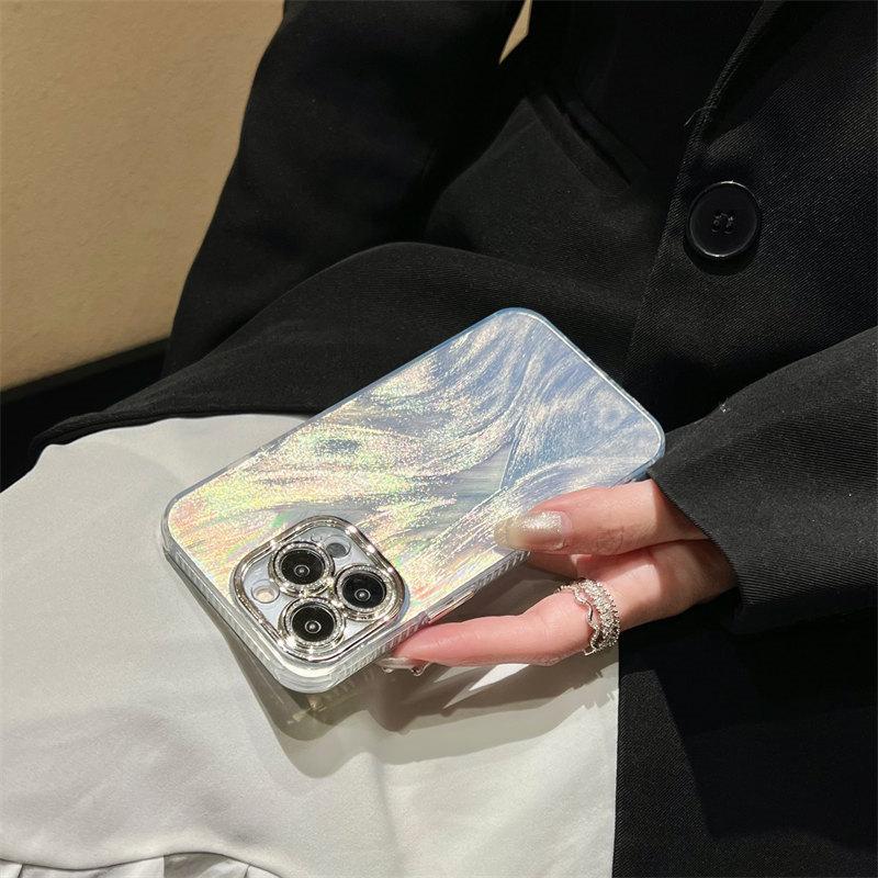 Premium Farbverlauf Federhülle für iPhone 15 Pro Max 14 13 12 Pro 11 All-Inclusive Hüllen mit Glitzerlinsenfolie