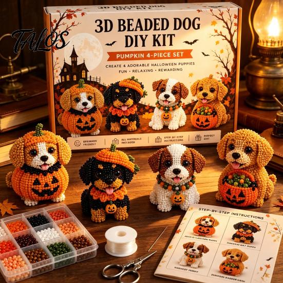 DIY Craft Set for Kids 3D Halloween Dog Art Set, Beaded Puppy Kit, Cute Healing Kit Adults Animal Beginners Adults, Home Desk Decor Decorative Beads