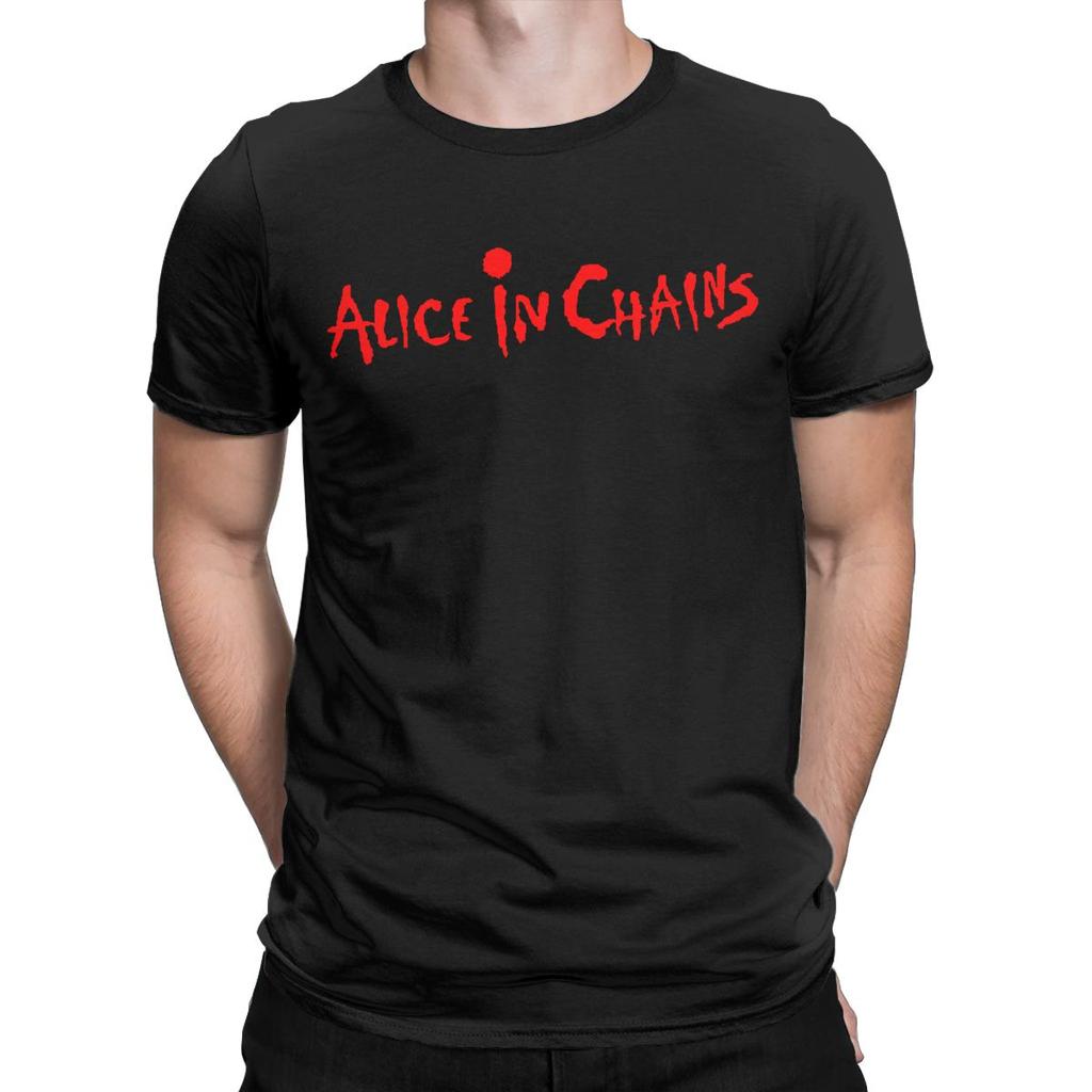 Men's Alice In Chains Logo T Shirts Pure Cotton Tops Crazy Short Sleeve Crew Neck Tees Classic T-Shirts