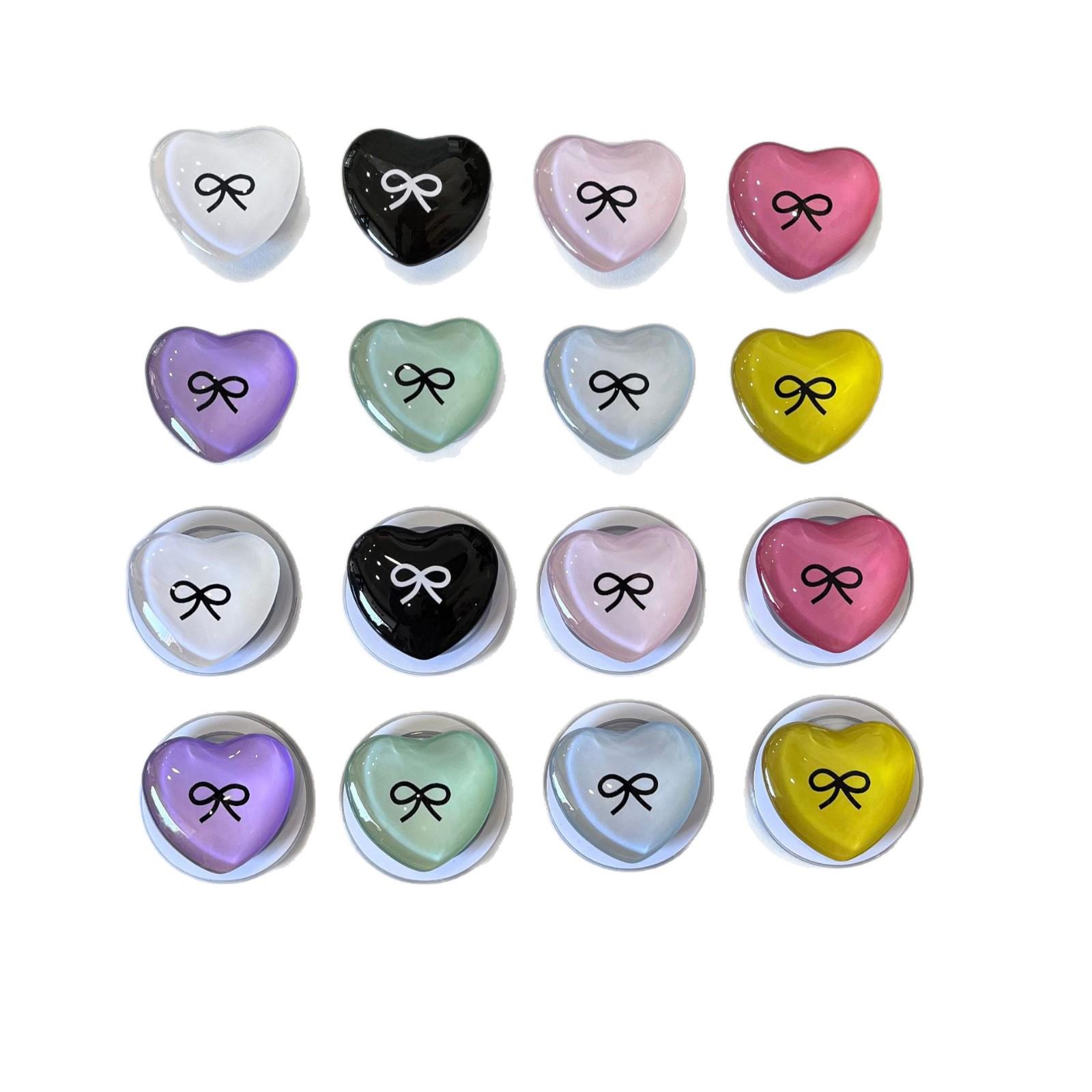 Magnetic 3D Heart Phone Holder with Bowknot - Women s Desktop Stand for TV Watching Yellow Heart Bow - Transparent