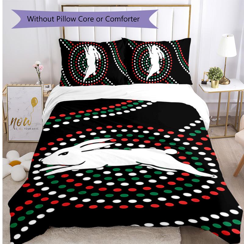 South Sydney Rabbitohs Set Lenzuola Stampato 3 Pezzi Copripiumino Morbido Traspirante Federe Set Lavabile Decorazione Camera da Letto Regalo per la Casa