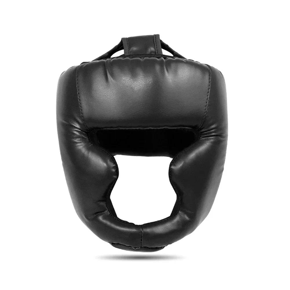 

Boxing Helmet Leather Karate Muay Thai Sanda Training Adults Kids Head Guard Taekwondo Helmets Full-Covered Thickened Men Women 50-58cm чорний