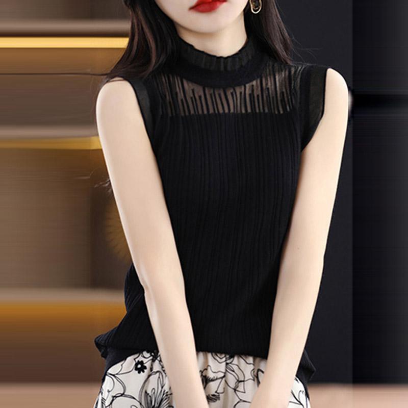 

Черные майки женские летние 2025 без рукавов с круглым вырезом белые трикотажные майки женские топы JJ316 One Size абрикосовый