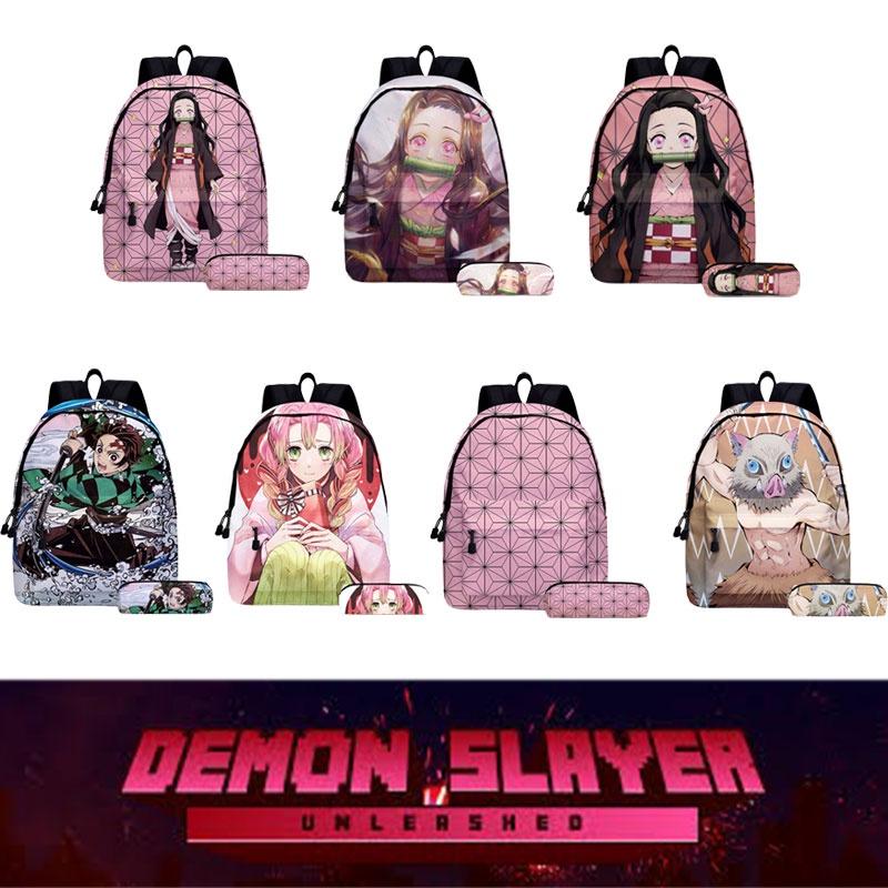Demon Slayer Anime Cartoon Backpack Set For Students Durable Breathable And Lightweight