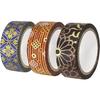 Kamiiso Sansho Made In Japan Washi Masking Tape, Kimono-bi 3-Roll Set (Choyo, Shippo-jima, Shippo), 