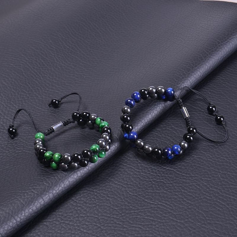 Trippel Skydd Armband 8mm Pärlor Armband Tigeröga Svart Obsidian Hematit Armband för Män Kvinnor Helande Kristall Armring