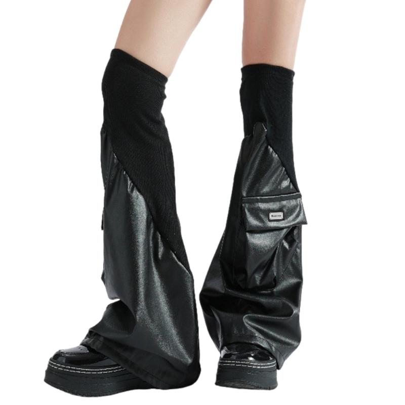 calentadores de piernas de cuero PU Harajuku calcetines largos góticos punk polainas de manga de pierna acampanada puños de invierno góticos calcetines de tobillo