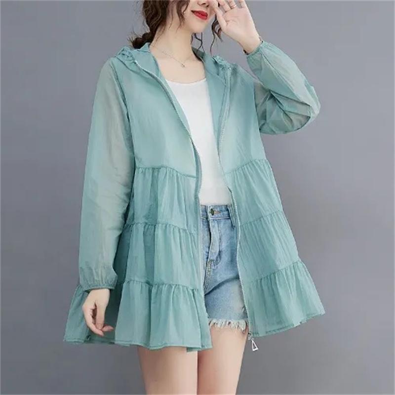 Giacca a vento estiva sottile, abbigliamento protettivo solare, media lunghezza, da donna, traspirante, giacca oversize con cappuccio, capospalla da donna