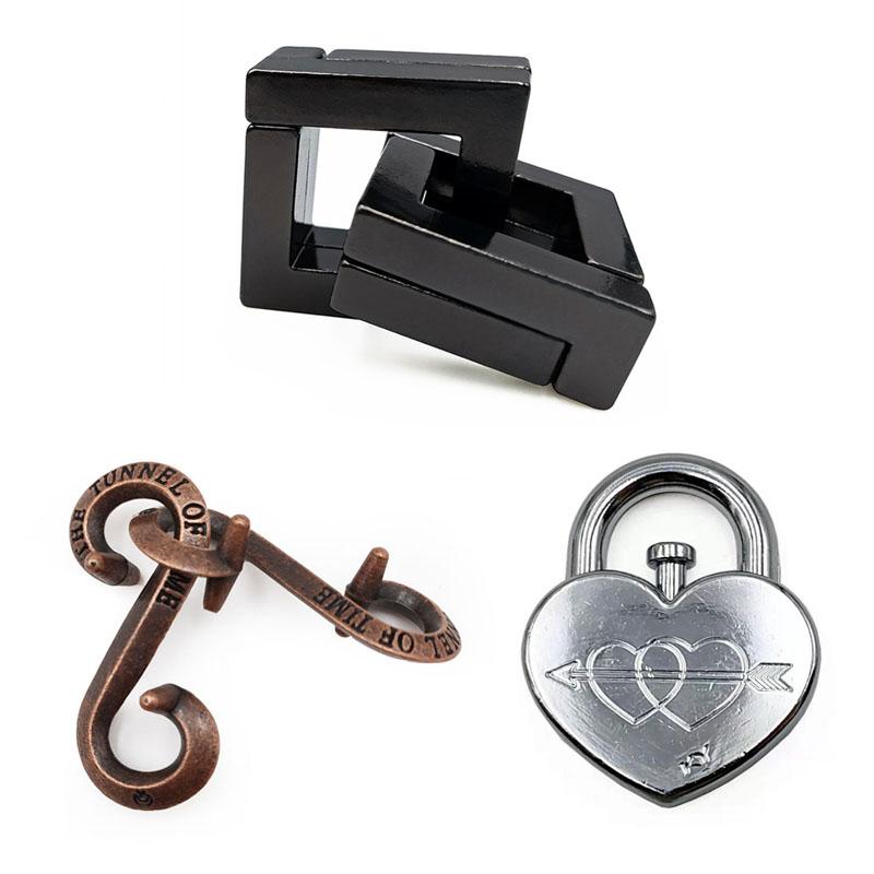 3Pcs Set Metal Puzzle Solution Unlock Toy Brain Teaser IQ Challenge Games For Kids Adults Juegos Metalicos De Ingenio