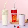 2 Layer 2 in1 Cooling Storage Glass 650ML Vacuum Mug Portable Straw Cup  Drinkware