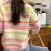 Sweet Dopamine Regenbogenstreifen, lockerer und schmaler Pullover, Strickjacke mit Rundhalsausschnitt, vielseitiger Langarm-Strickjacke, Damenmantel
