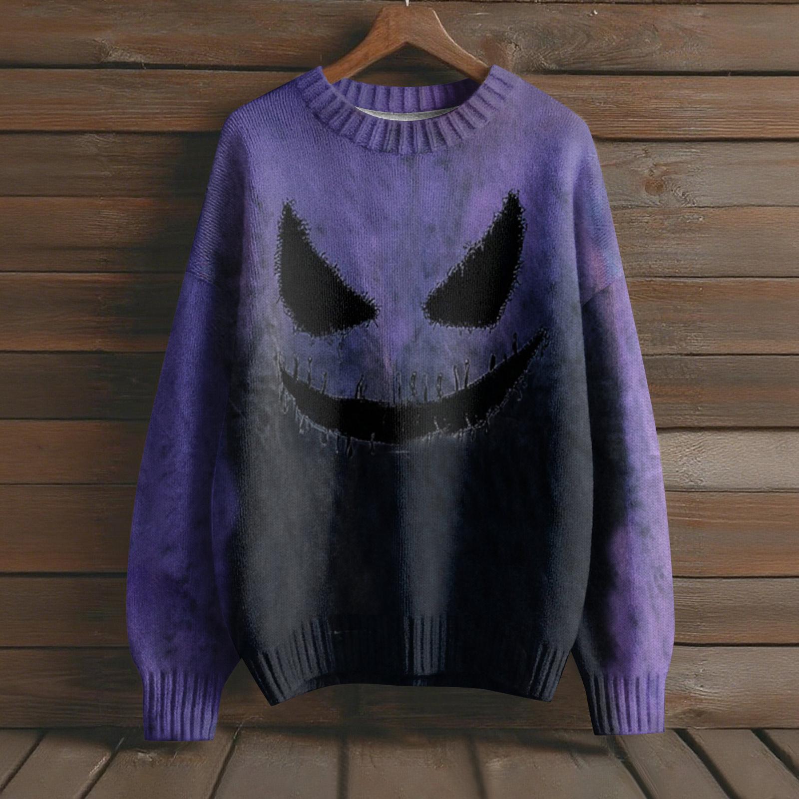 

Пуловеры с длинным рукавом для женщин, с круглым вырезом, повседневные, милые, с принтом, вязаные, оверсайз XL фиолетовый