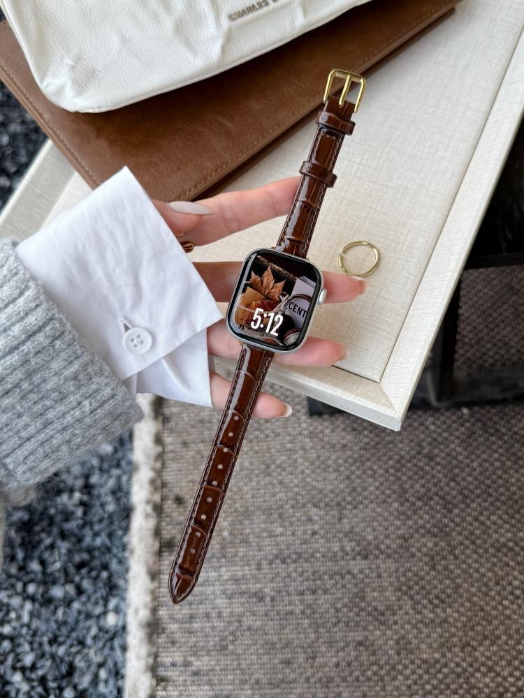 Leather Slim Band For iWatch Ultra 11 10 9 8 7 6 5 Se Woman Bracelet Strap For Apple Watch 38mm 40mm 41mm 42mm 44 45mm 46mm 49mm