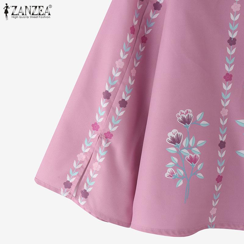 ZANZEA Blusa holgada casual para mujer con estampado floral, cuello redondo, abertura y manga 3/4