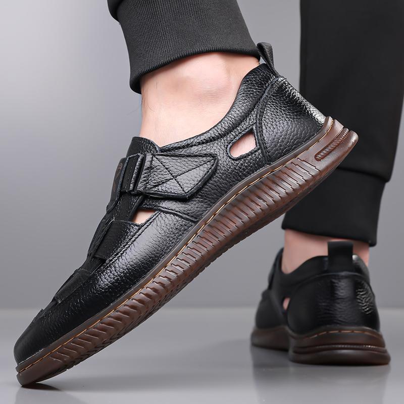 Fashion Summer Fashion Men Business Casual Sandals Comfort Breathable Mens Shoes Leather Outdoor Sandals Antiskid Beach Hollow Out Shoes