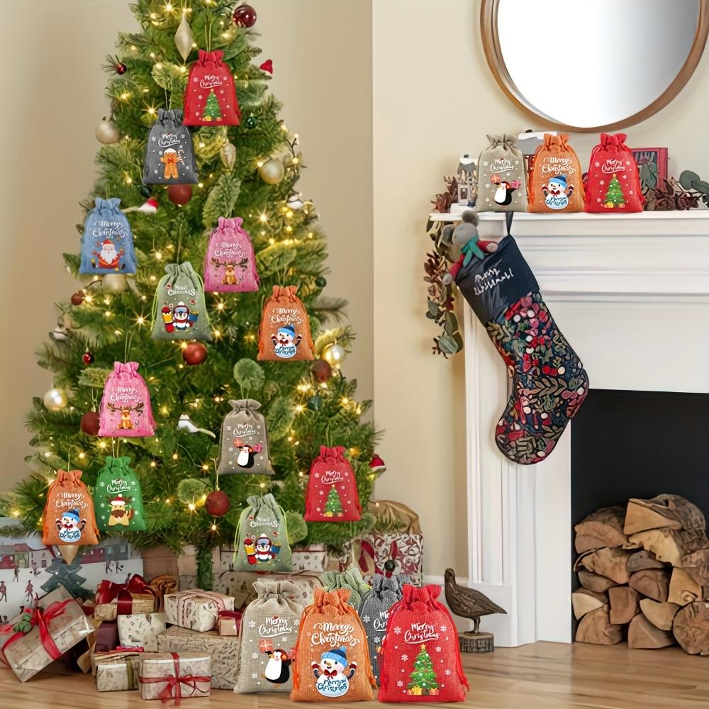 8/16/24 Stück Bunte Weihnachtsgeschenktüten mit Kordelzug Festliche Fröhliche Weihnachten Leckerlitüten für Geburtstagsfeiern, Feiertagsfeiern