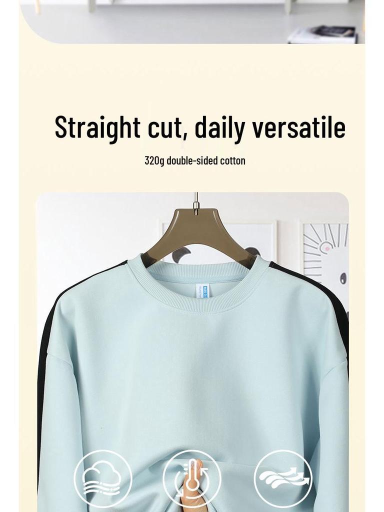 Unisex Trendig Färgblockad Huvtröja med Ränder: Avslappnad Rund Hals, Lång Ärm, Perfekt för Par och Vardagsbruk