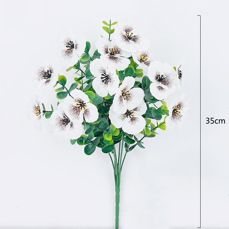 Aritificial Herbs Trinity Bouquet Flower 15 Heads Eucalyptus Leaf Pansy Bunch for Wedding Party Hotel Home Decor