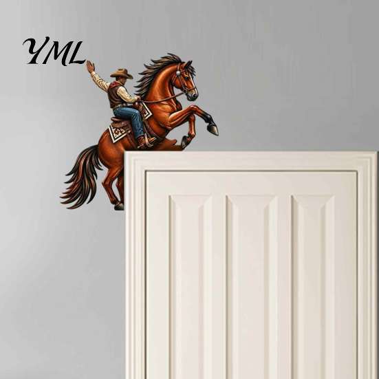 Wild Aesthetic Wall Hanging Western Horse Wooden Door Topper Decor, 2D Printed Rustic Frame Vintage Interior Wood Craft Ornament, Top Shelf Decoration