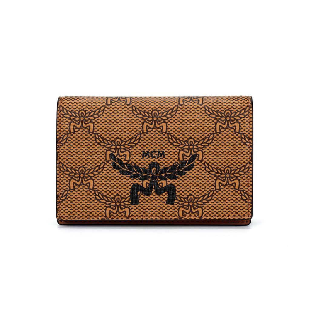 MCM Himmel Lauretos Monogramm-Print Faltbare Kartenhülle Lederbrieftasche Unisex-Geldbörse Braun Cognac MXAESAC02CO001