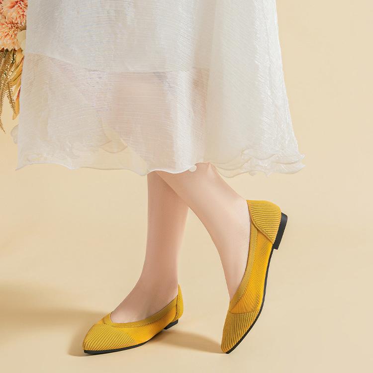 Pointed Toe Shallow Mouth Fabric Flat Bottom Women's Solid Knitted Soft Bottom Large Shoes Size 34-43