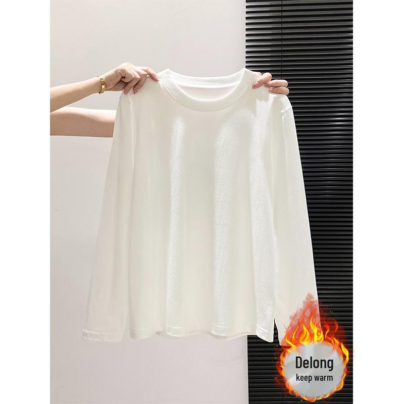 Women's Long Sleeve Cotton Base Layer - Warm, Regular Fit for Spring, Autumn, Winter - Plus Velvet Inner Layer