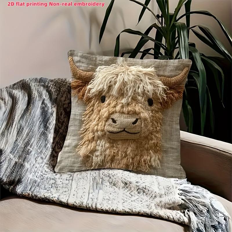 Cute Highland Cow Design 2D Flat-Printed Pillow Cover for Home Decor Sofa Cushion Cover, Home Decoration, 2D Printing