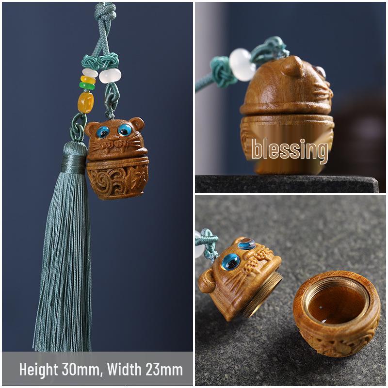 Green Sandalwood Pixiu Lotus Mountain Pendant Keychain Ornament