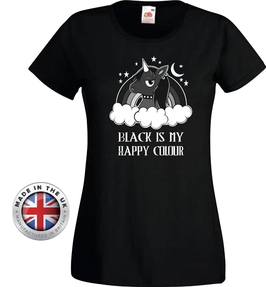 Unicorn T Shirt Black Is My Happy Colour Black TShirt UnisexLadies Fitted S
