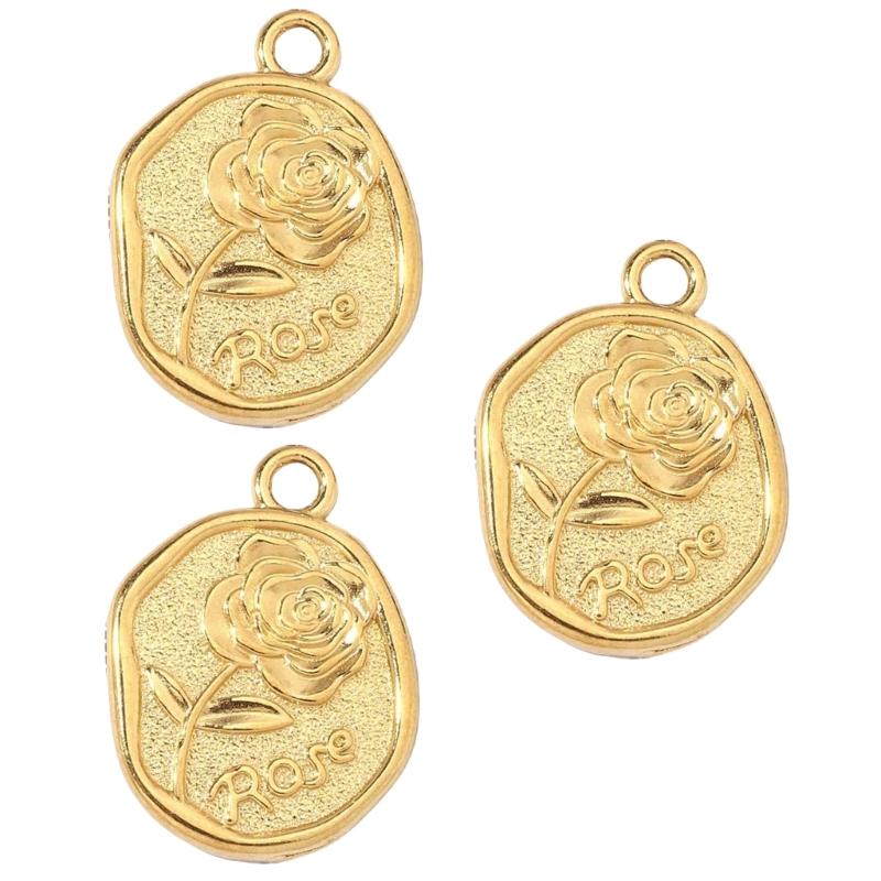 Large Flower Charm 3 Pieces Sturdy Stainless Steel Pendant Gold Plated Portable for Fashionable Women Stylish Outfits