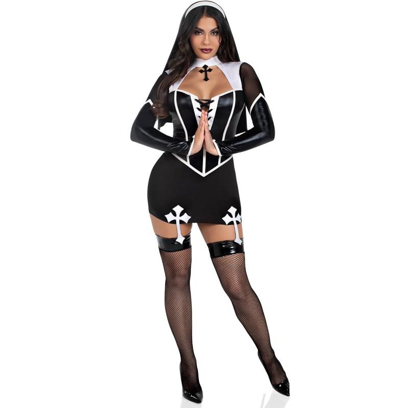 Halloween Nun Costume Women Role Play Party Outfit Sexy Cosplay Uniform Set