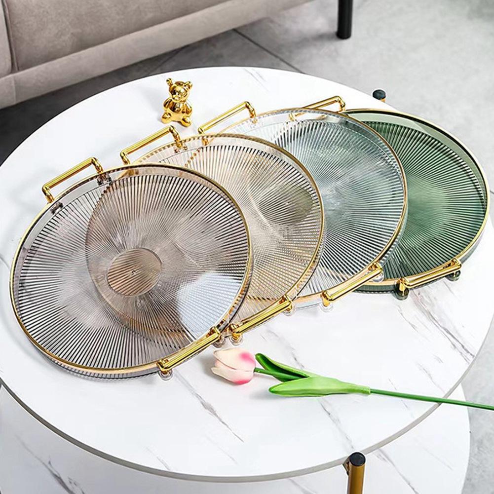 

Luxury Storage Tray With Golden Handle Household Tea Dessert Fruit Storage Tray Plate Dinner Plate for Living Room Kitchen зелёный