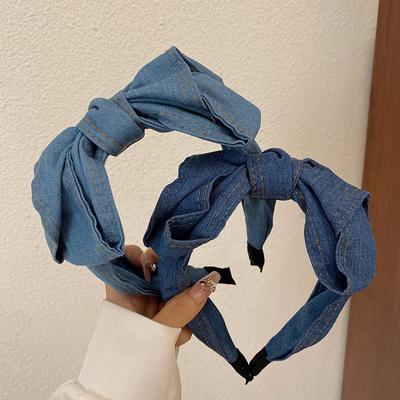 Fashion Women's Denim Headband with Center Bow Knot for Adult Daily Casual Hair Hoops Accessory