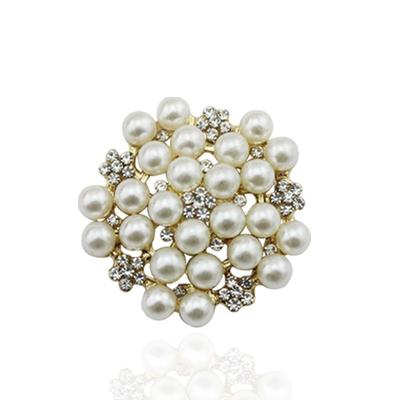 Diamond-Encrusted Pearl Hollow Alloy Flower Brooch Trendy Clothing Luggage Creative Matching