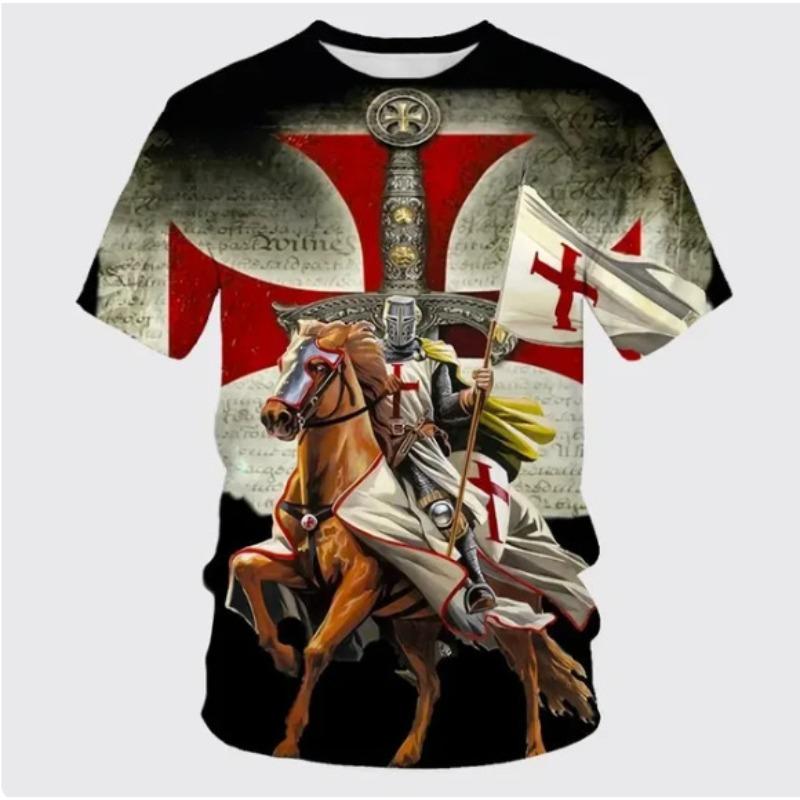 Men's 3D Printed T-Shirt Knight Pattern Print Short Sleeve O-Neck Pullover Casual Top