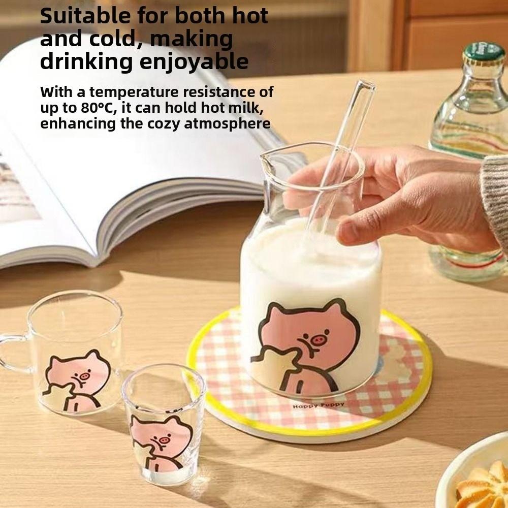 Cute 600ML Korean Coffee Cup Glass Cute Pattern Juice Cup Large Caliber Modern Design Water Bottle For Brewing Coffee Matcha