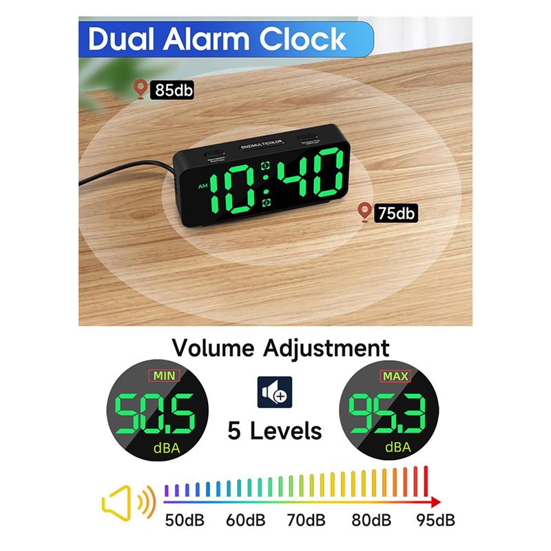 M-Modern-Small Loud Alarm Clock For Heavy Sleepers Adults,Compact Travel Clocks For Bedrooms Bedside,Ok To Wake For Kids,Teens