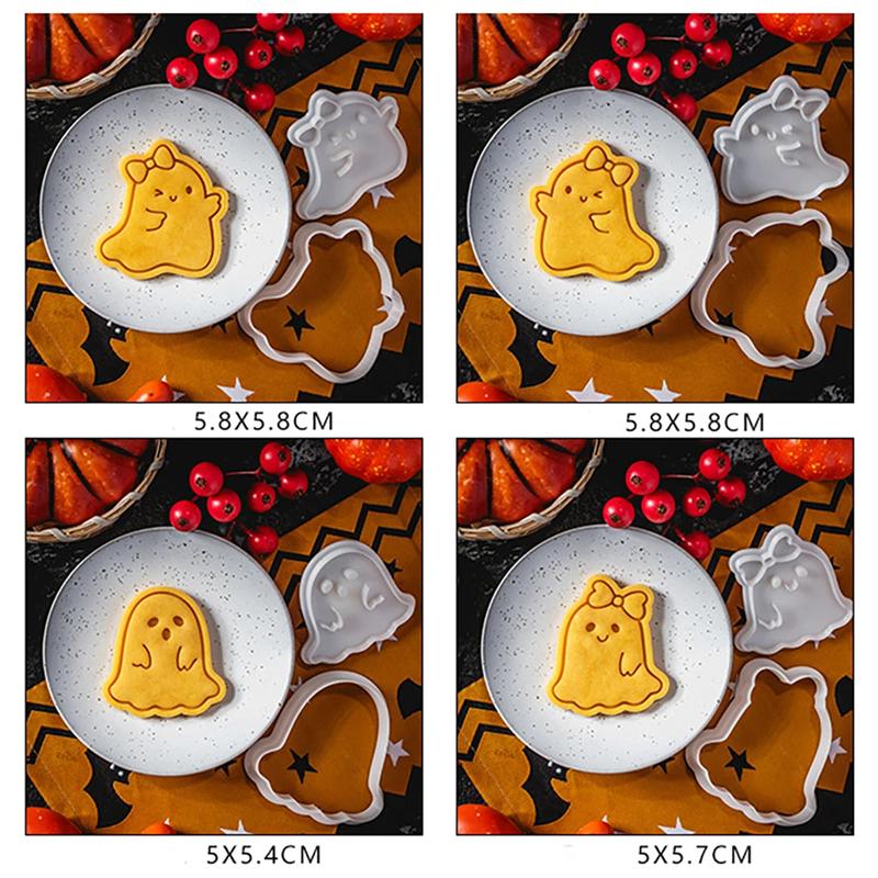 Halloween Themed Cookie Cutter 3D Plastic Adorable Ghost Biscuit Mold Fondant Stamp DIY Cake Decoration Baking Mould