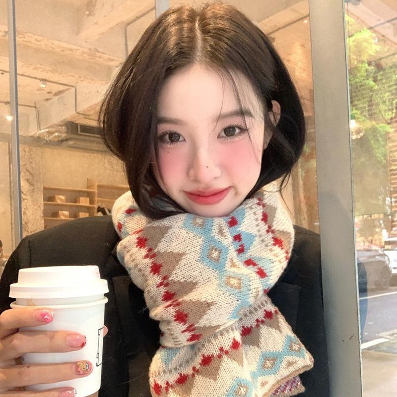 Women's Winter Scarf Sweet Style Warm Scarf Knitted Scarf Winter Retro Thickened Warm Scarf Fashion Scarf